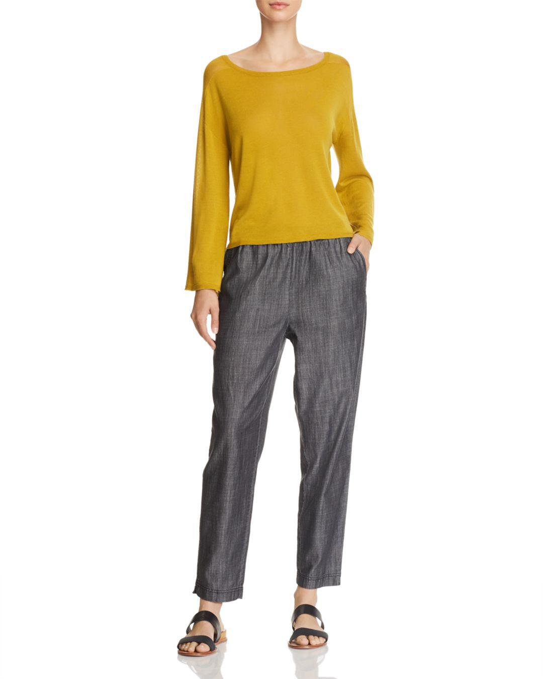 Eileen Fisher Bateau Flared-sleeve Boat-neck Top in Yellow - Lyst