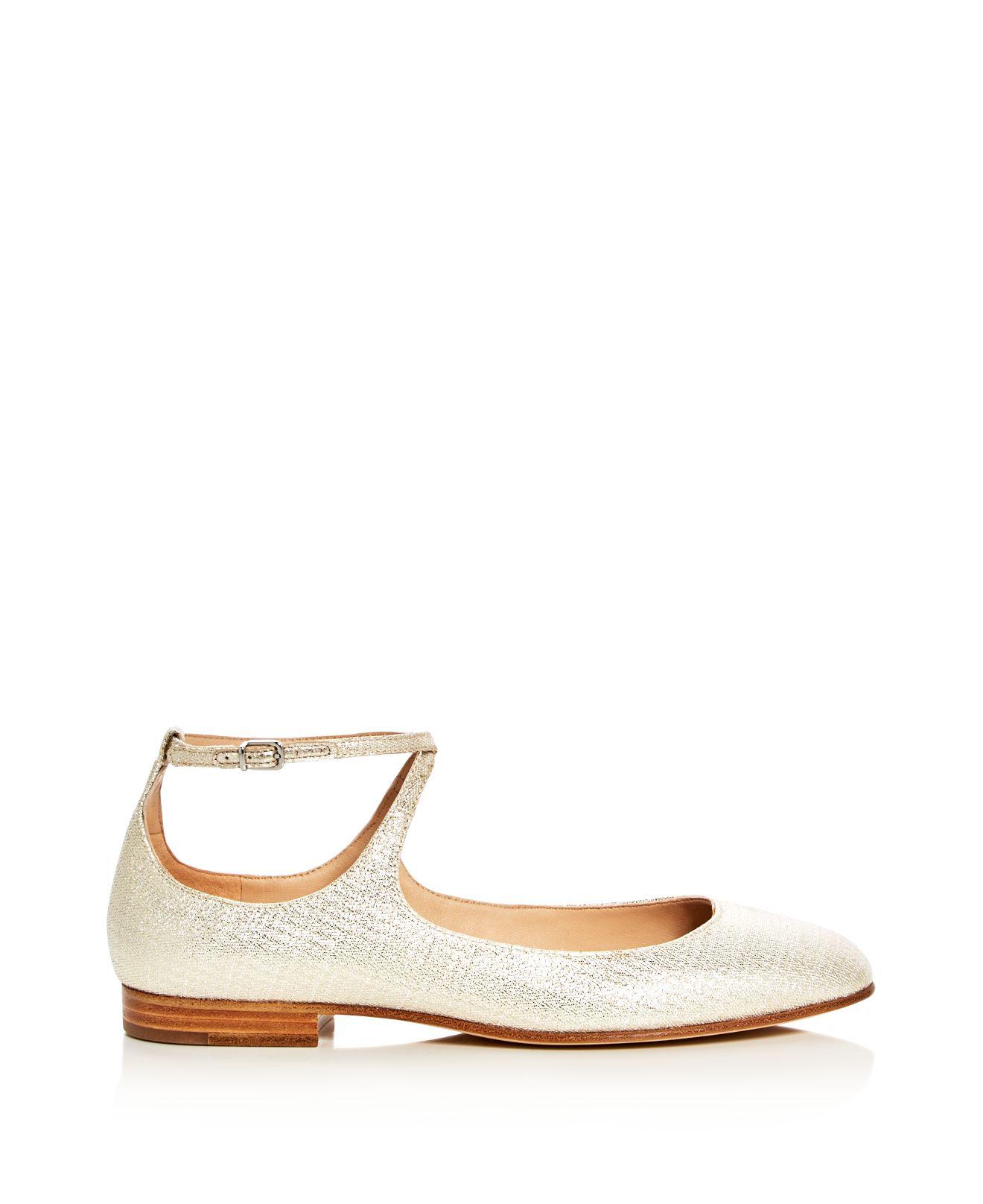 Via Spiga Leather Yovela Metallic Crisscross Ankle Strap Flats Lyst
