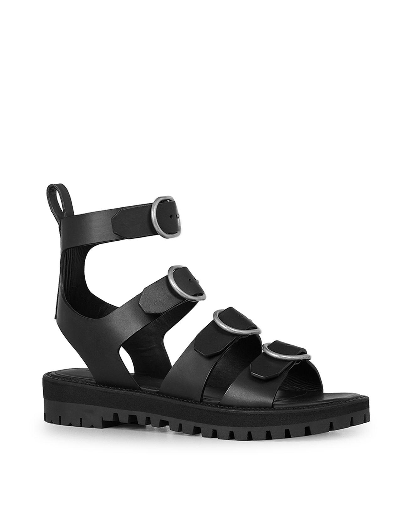 AllSaints Raquel Leather Buckled Sandals in Black/Silver (Black) - Lyst