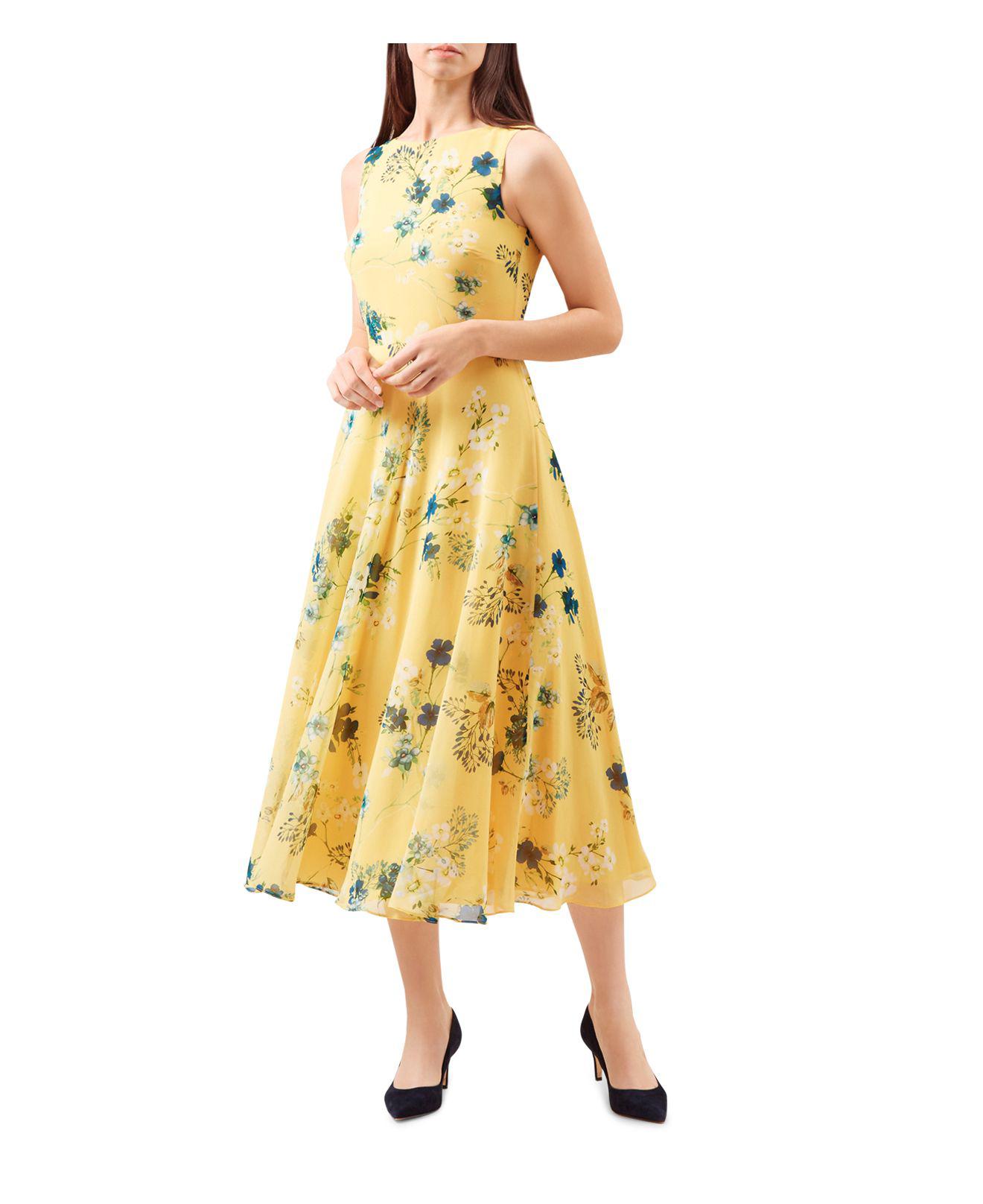 Hobbs Carly Floral Print Midi Dress in Yellow | Lyst