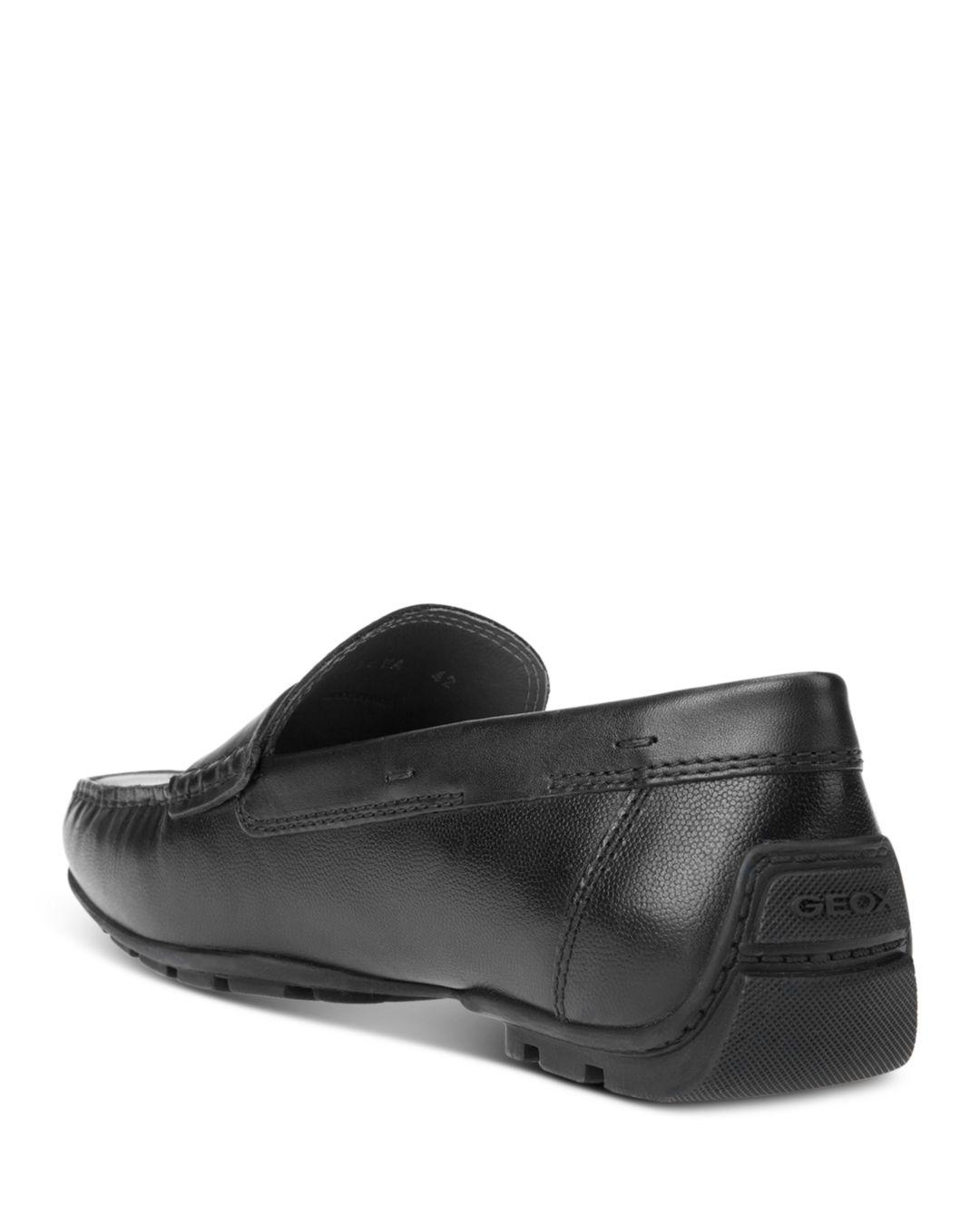 Geox Men's u Moner Mocassin Slip on penny Loafer shoes 2Fit A Black Leather 