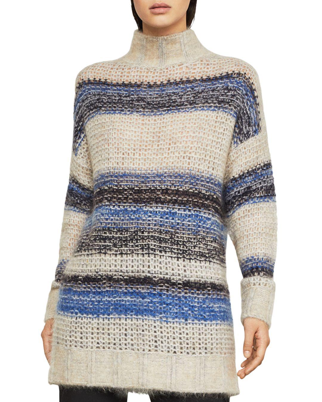 BCBGMAXAZRIA Wool Striped Mock-neck Tunic Sweater - Lyst