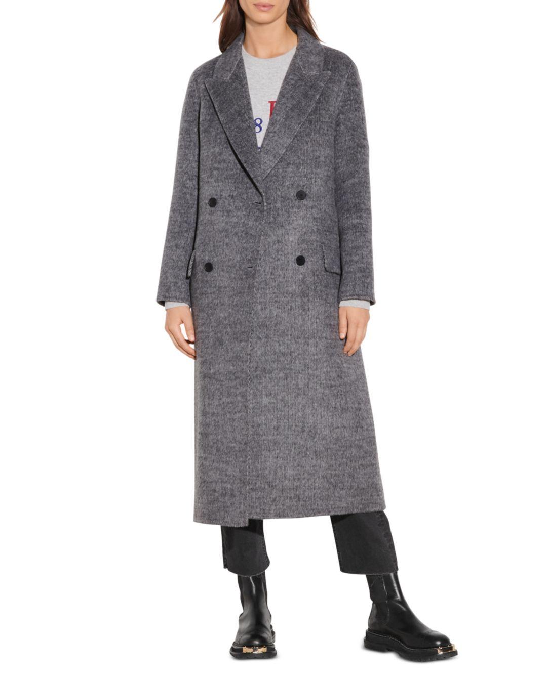 Sandro Juno Double - Breasted Wool Blend Coat in Gray | Lyst