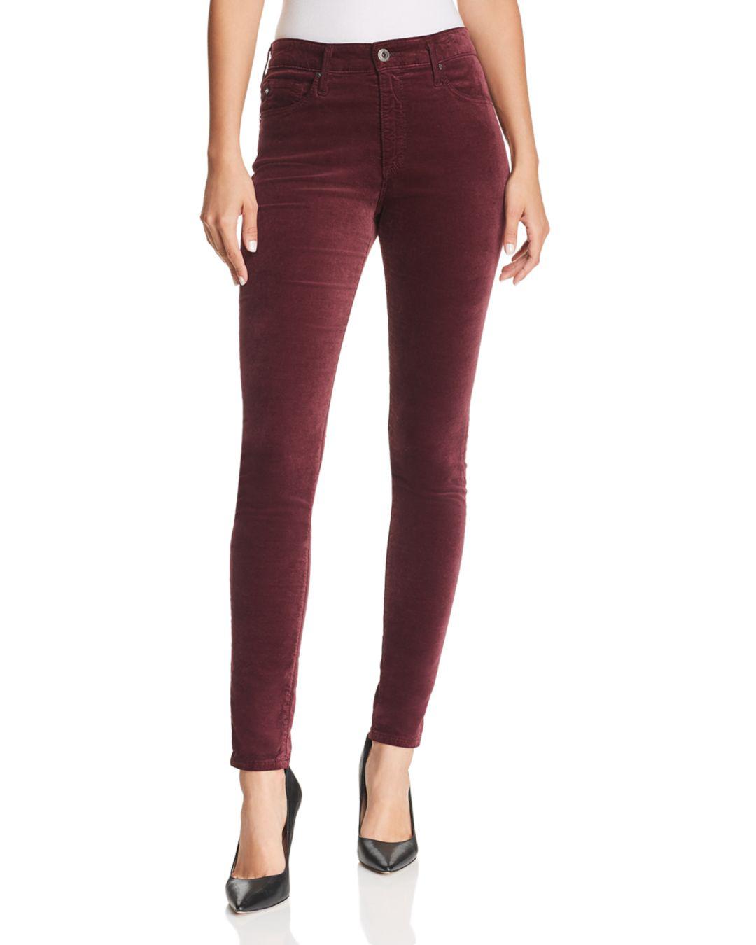 AG Jeans The Farrah High Waist Velvet Jeans in Red - Lyst