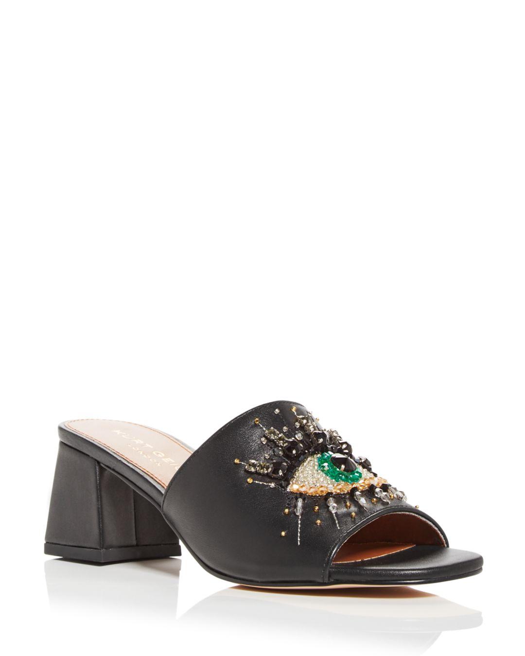 Kurt Geiger Olive Embellished Eye Block Heel Slide Sandals in Black Lyst