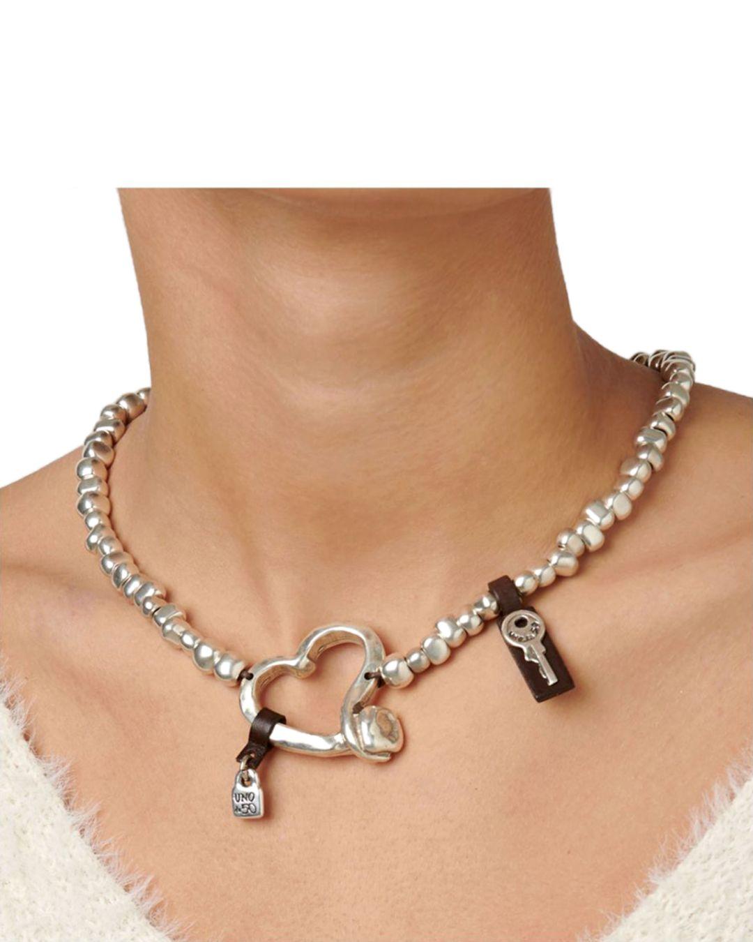 Uno De 50 Leather Heartfelt Necklace in Silver (Metallic) - Lyst