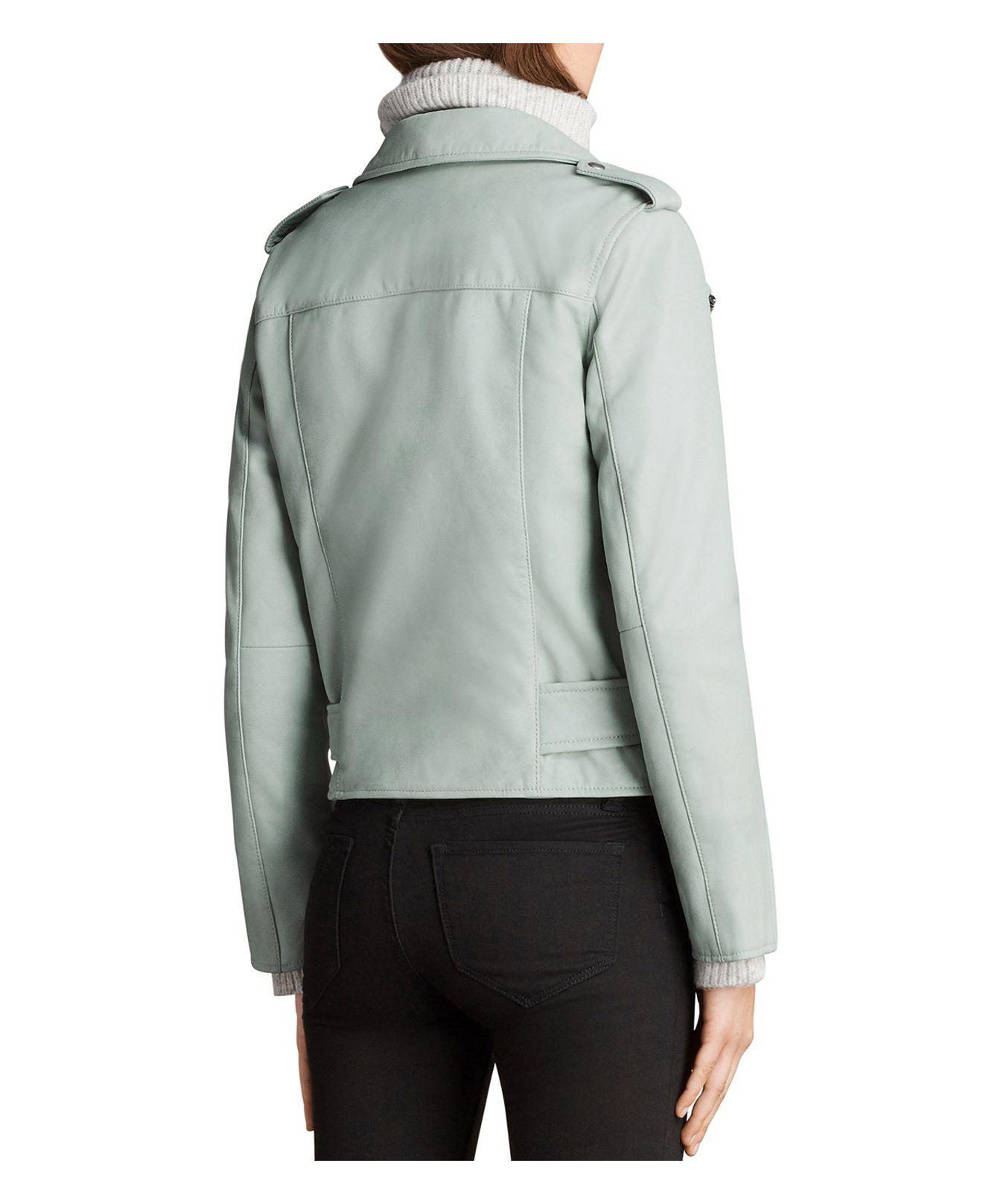 mint green leather jacket