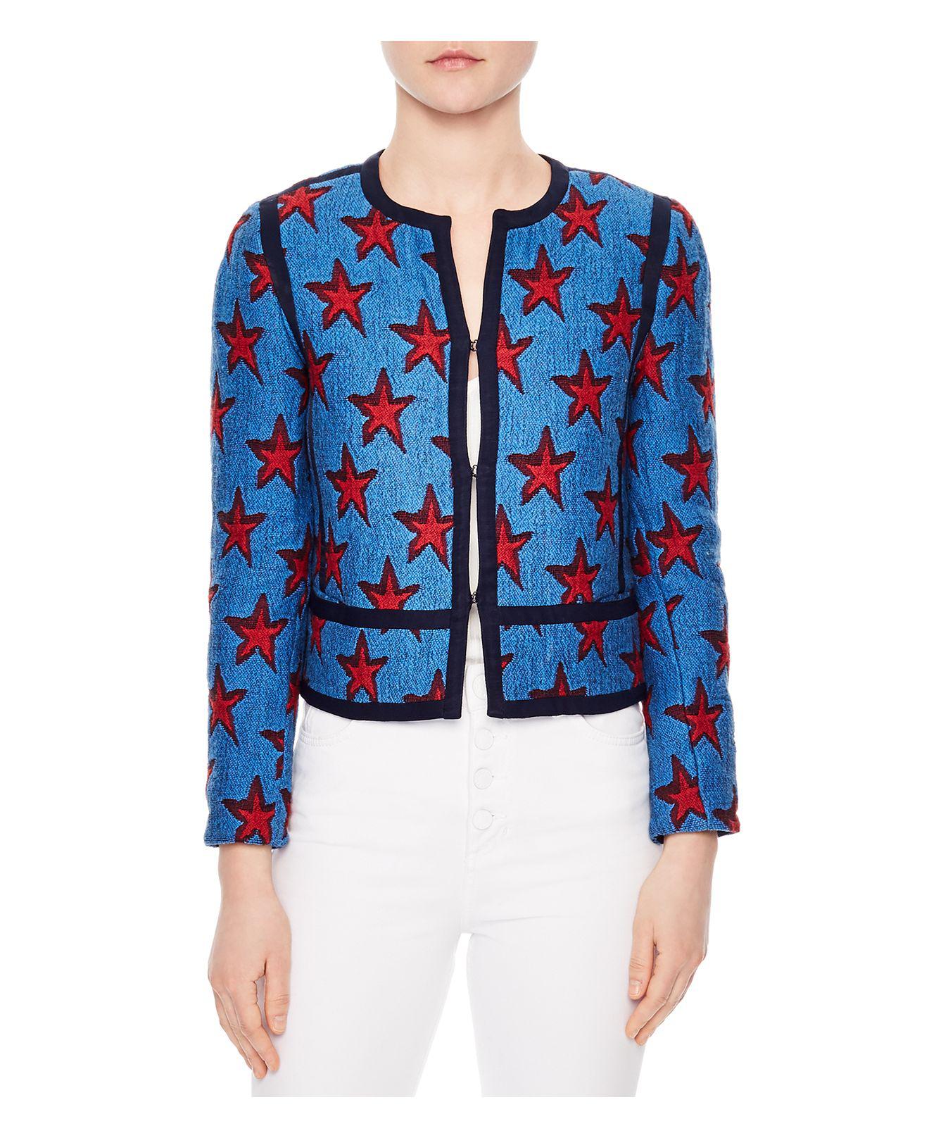 Sandro Bristol Star Jacquard Jacket In Blue Denim Lyst