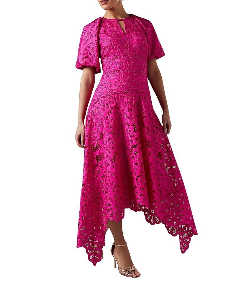 rosa lace hanky hem dress Coast Lace Hanky Hem Puff Sleeve Dress in Pink