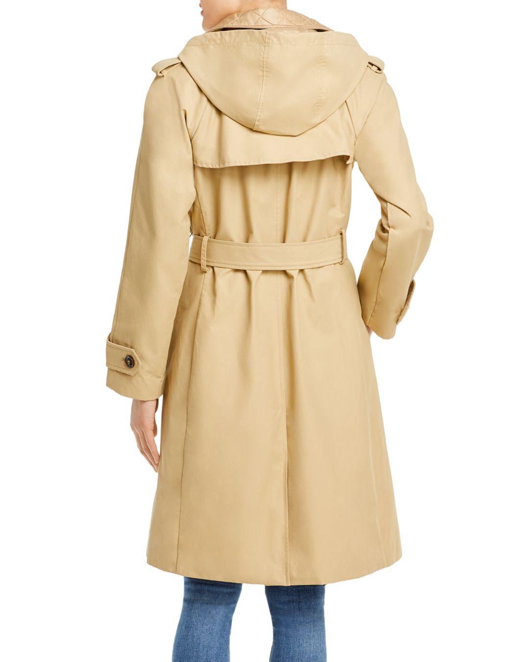 Kate Spade Cotton Quilted Trim Hooded Trench Coat in Khaki (Natural) - Lyst