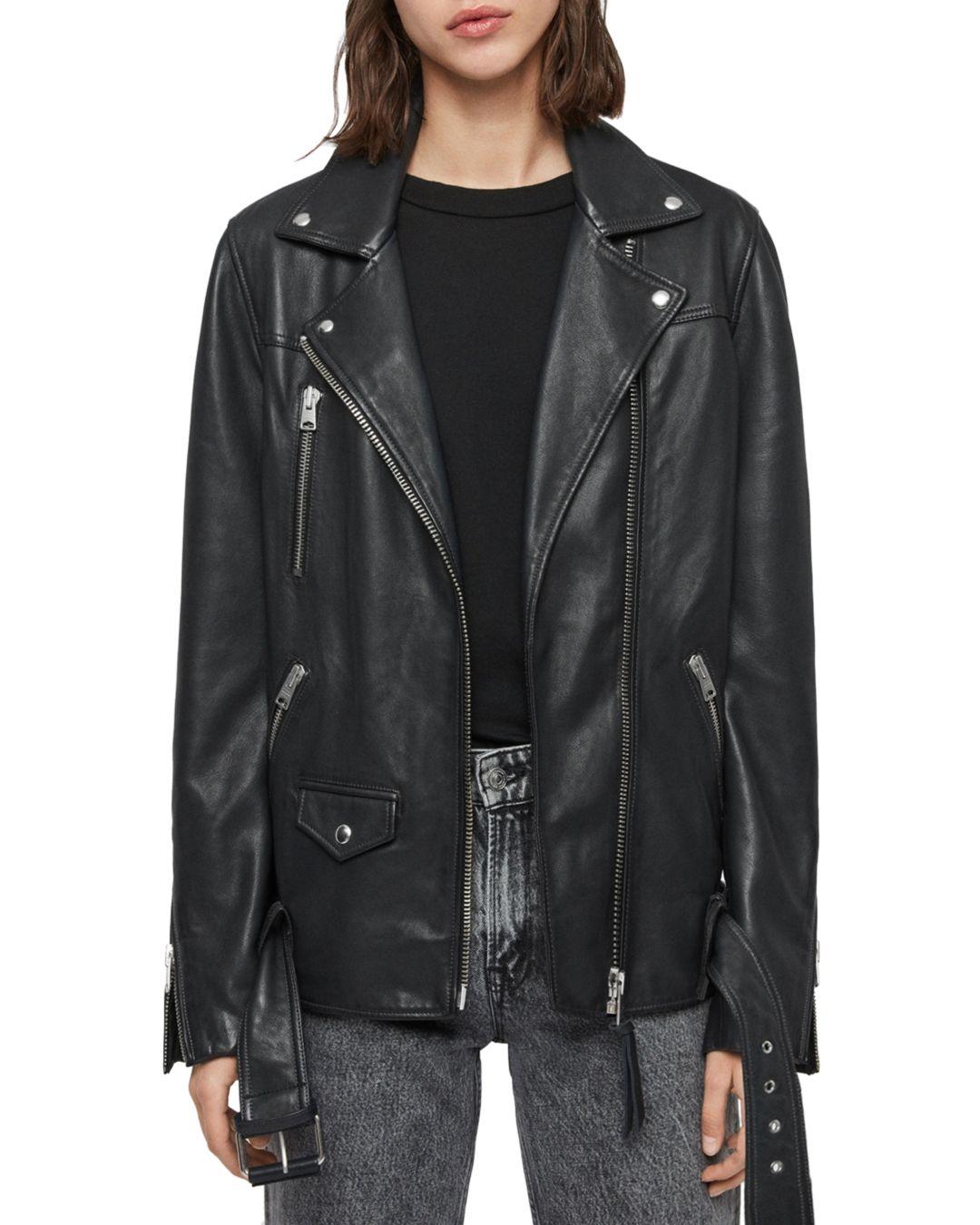 AllSaints Eline Oversize Leather Biker Jacket in Black | Lyst