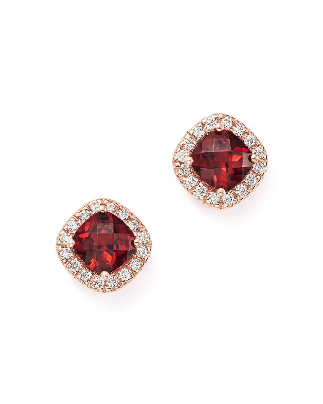 Bloomingdale S Garnet Cushion Cut And Diamond Stud Earrings In 14k