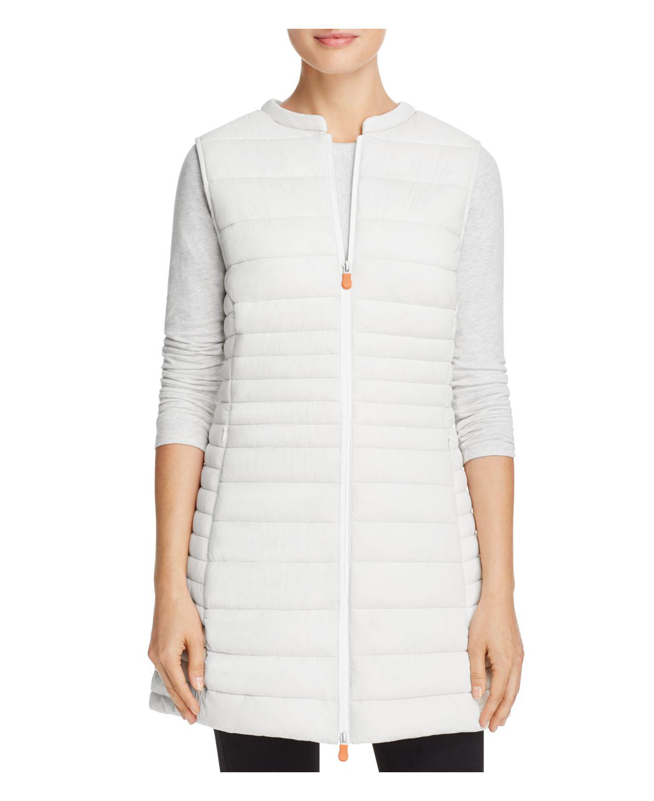 Save The Duck Packable Long Puffer Vest in White | Lyst