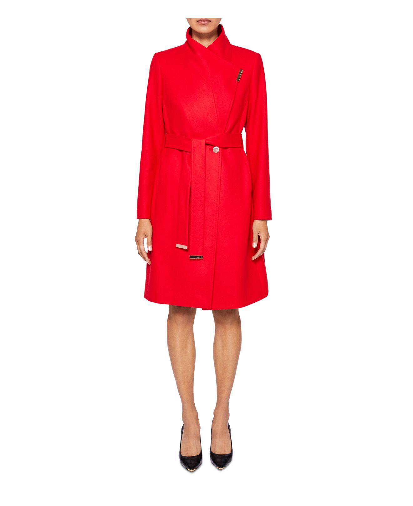 Ted Baker Wool Kikiie Long Wrap Coat in Bright Red (Red) - Lyst