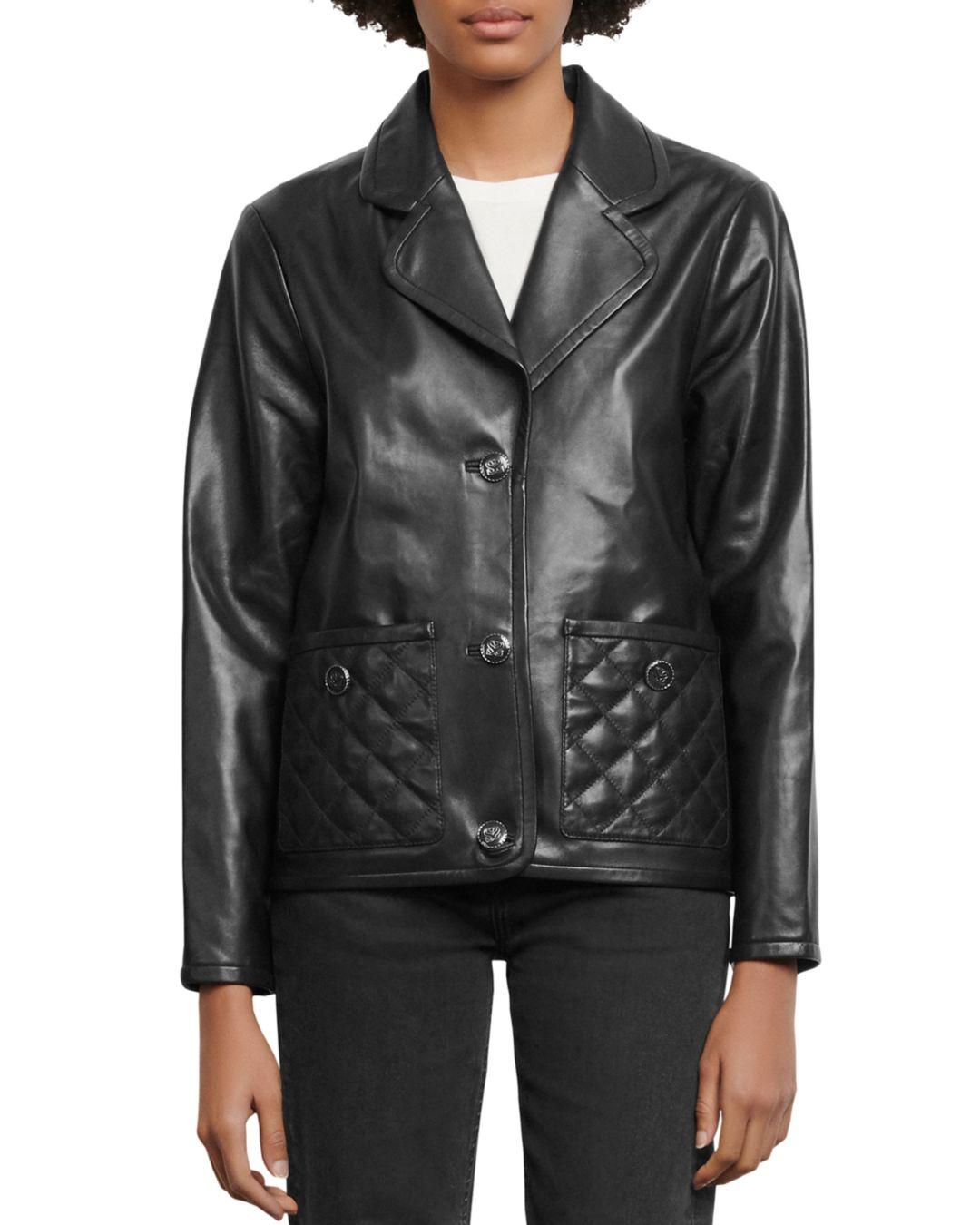 Sandro Shanon Quilted - Pocket Leather Jacket in Black - Lyst