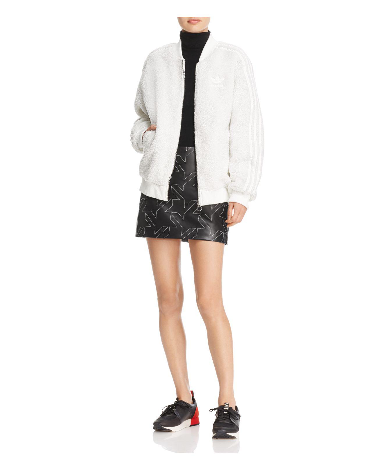 adidas Originals Fleece Bomber Jacket in White - Lyst