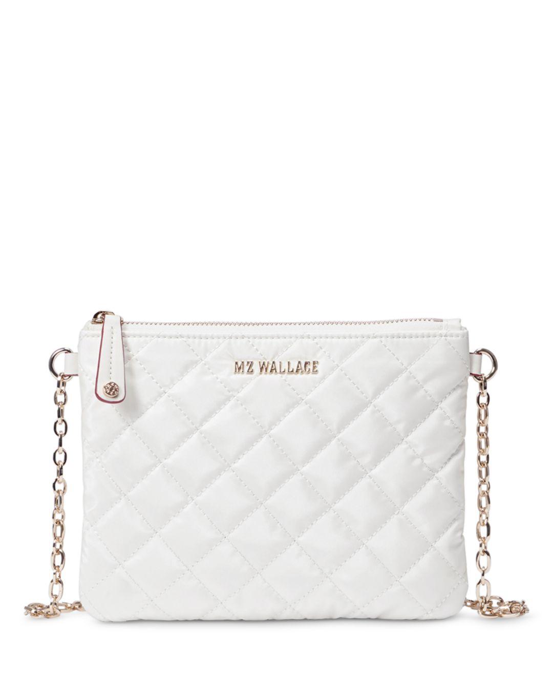 MZ Wallace Leather Ruby Mini Quilted Crossbody in Pearl Metallic/Light