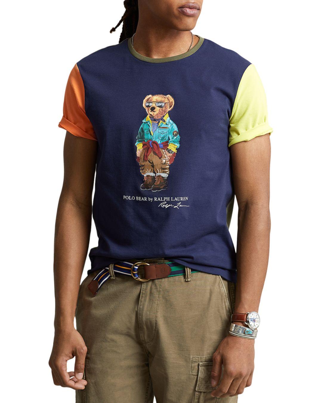 Polo Ralph Lauren Cotton Color Blocked Polo Bear Graphic Tee in Blue ...