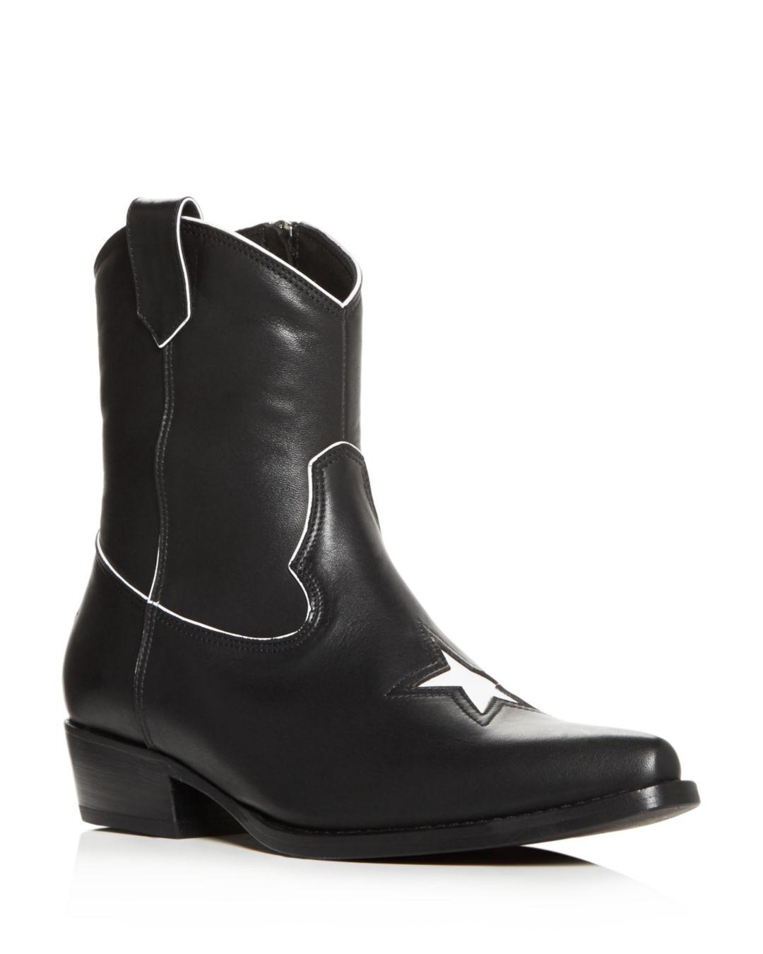 black leather boots with low heel
