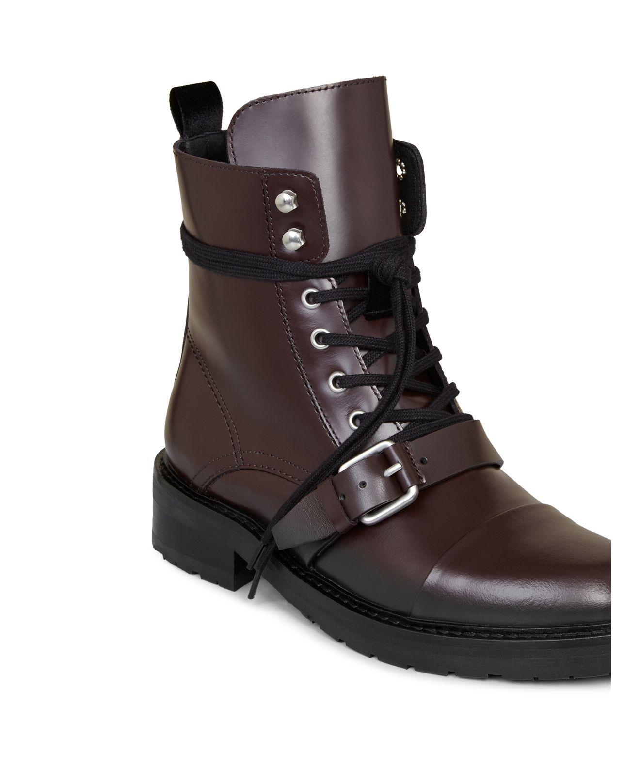 AllSaints Women's Donita Leather Lace Up Combat Boots in Oxblood Red