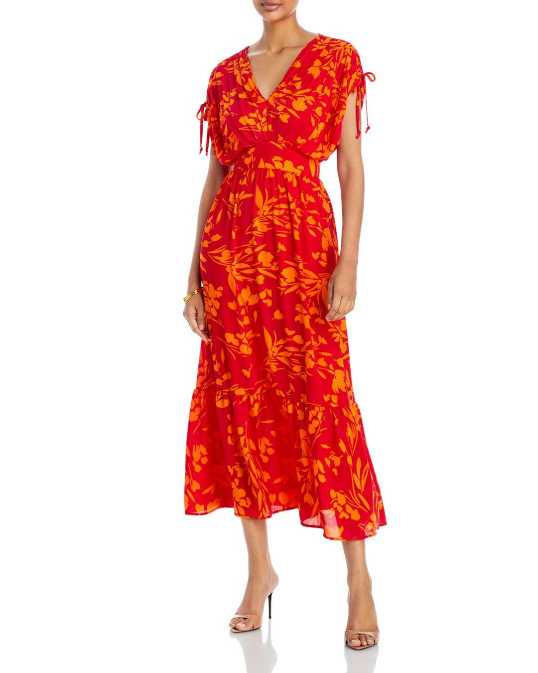 T Tahari Drop Shoulder V Neck Maxi Dress In Red 