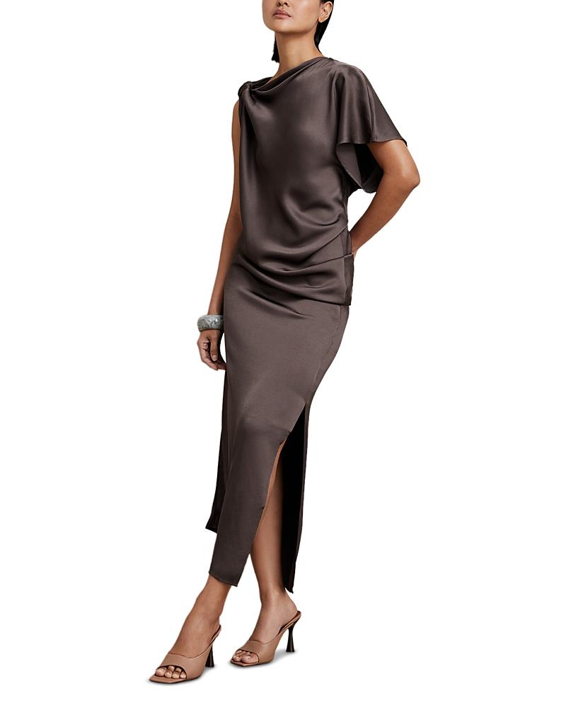 【海外限定】REISSドレス☆Purple Michelle Satin Tuck-Detail C Buy Reiss Purple Michelle Satin Tuck-Detail Cape Midi Dress