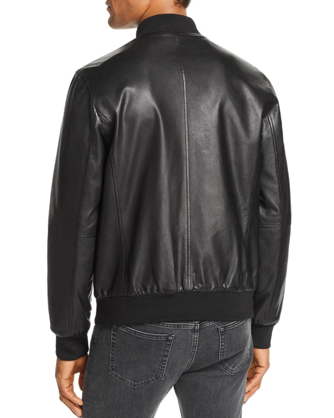 Cole Haan Reversible Leather Bomber Jacket in Black for Men - Lyst
