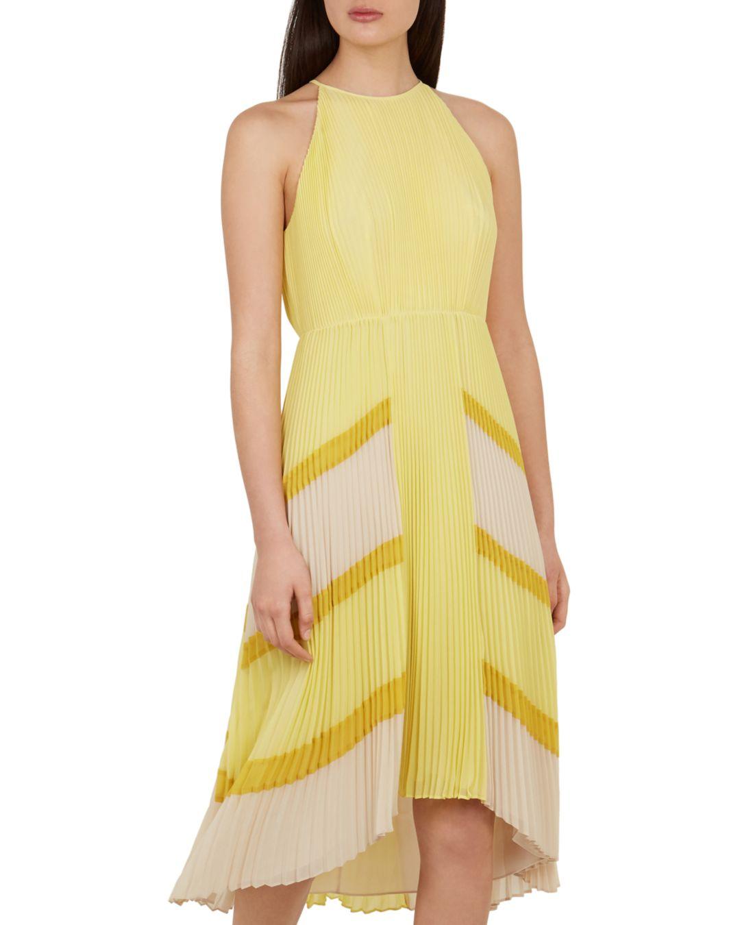 Ted Baker Synthetic Nellina Pleated Dress in Yellow - Lyst