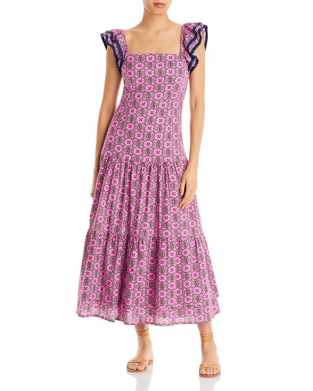 RHODE Pippa Printed Cotton Midi Dress in Purple | Lyst