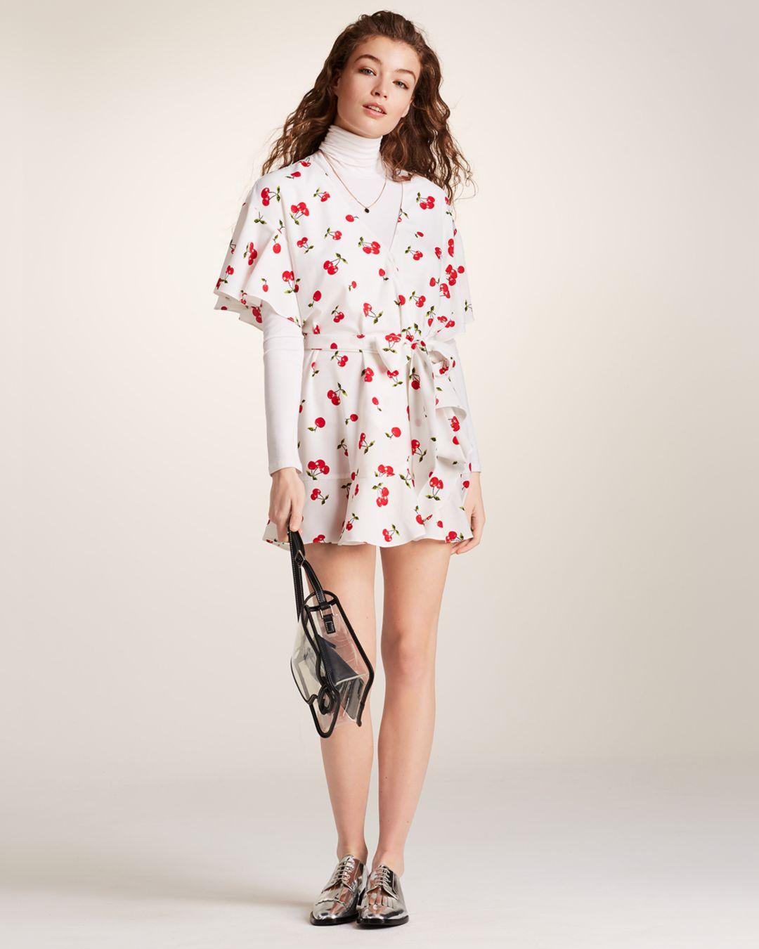white cherry wrap dress