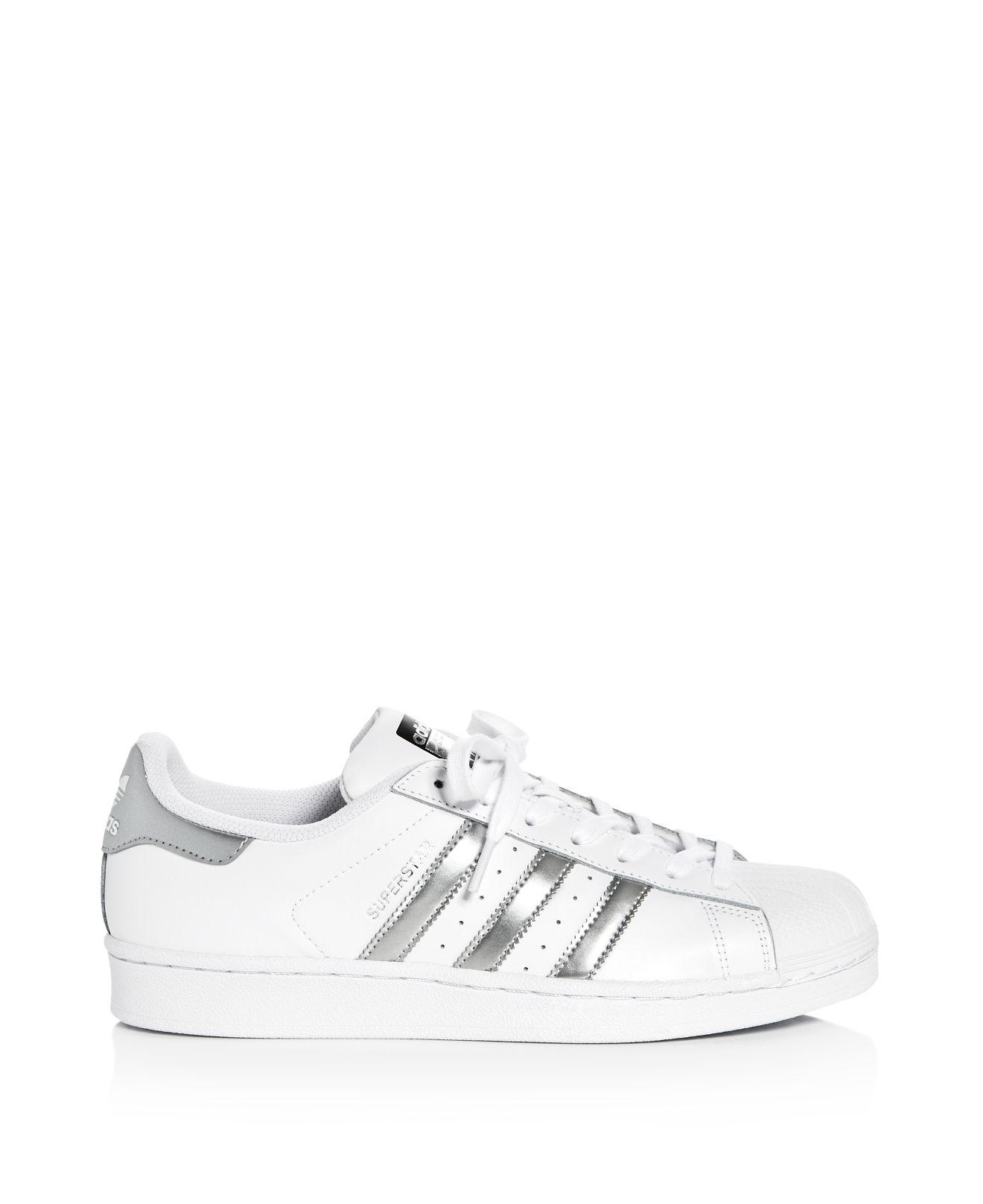 adidas Rubber Women's Superstar Lace Up Sneakers in White/Silver (White) - Lyst