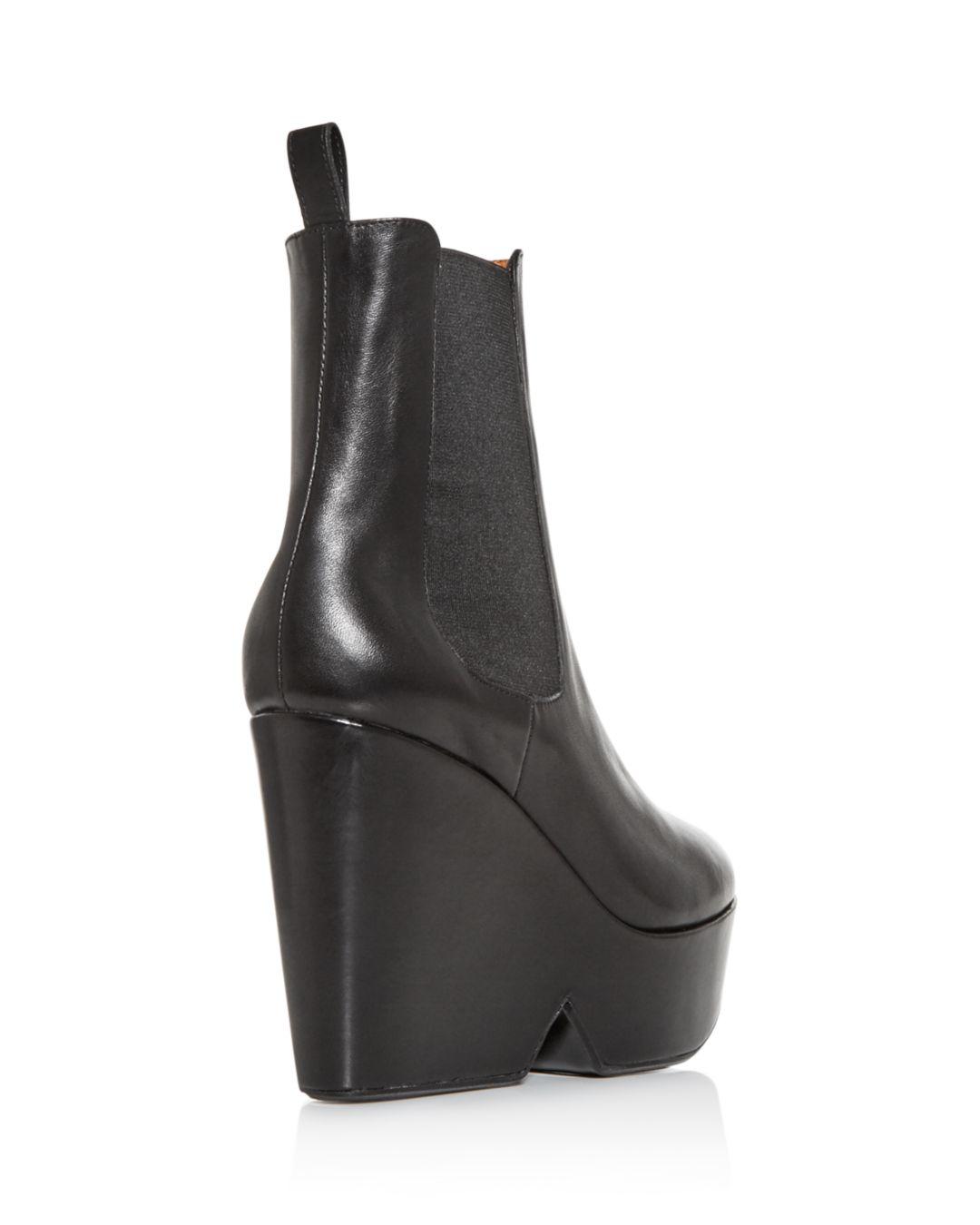 womens black leather wedge booties