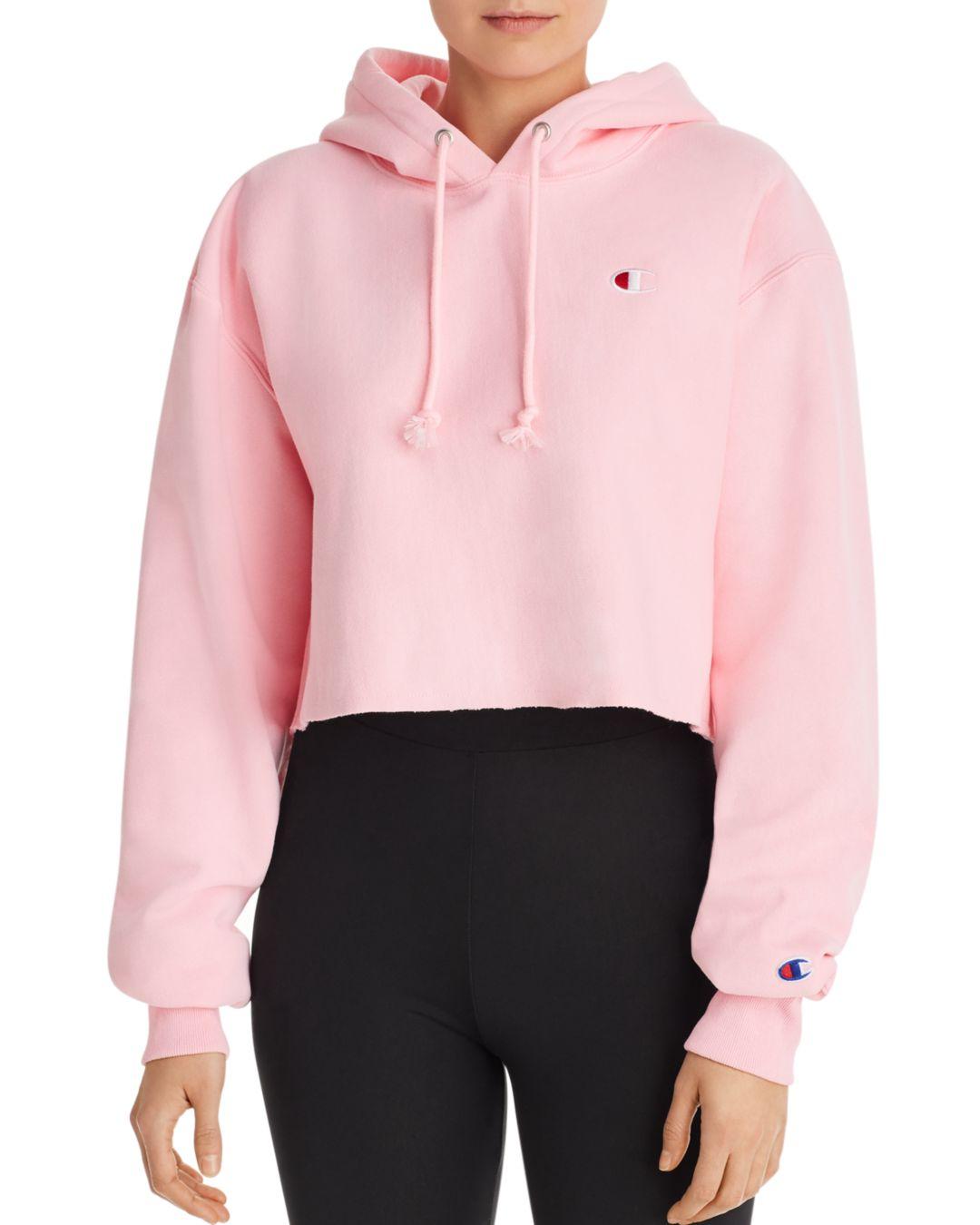 Champion Reverse Weave Cropped Hooded Sweatshirt in Pink Candy (Pink) - Lyst