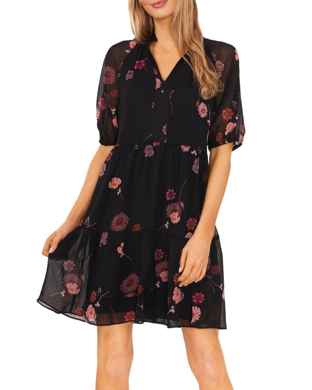 Cece Synthetic Floral Babydoll Dress in Black Lyst