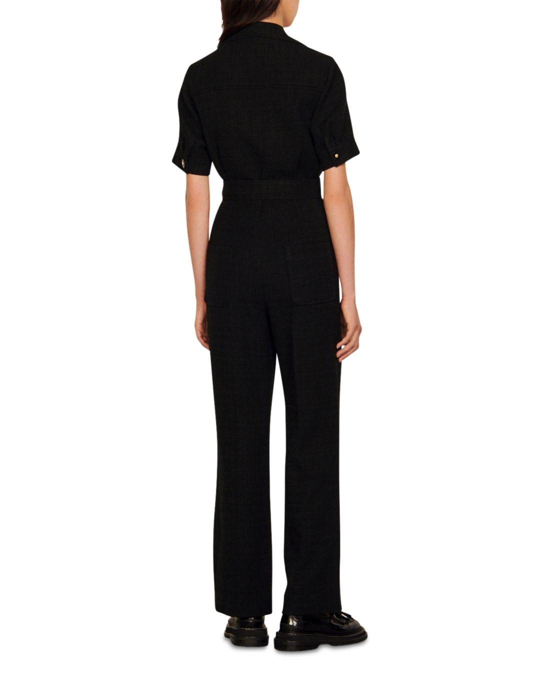 Sandro Nora Belted Zip Front Jumpsuit in Black | Lyst