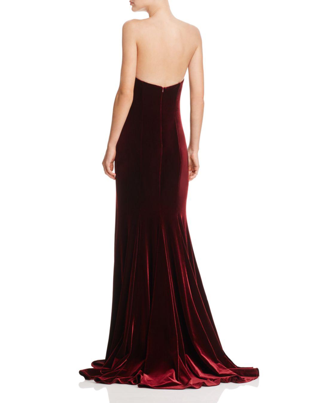 Aqua Asymmetric Strapless Velvet Gown ...