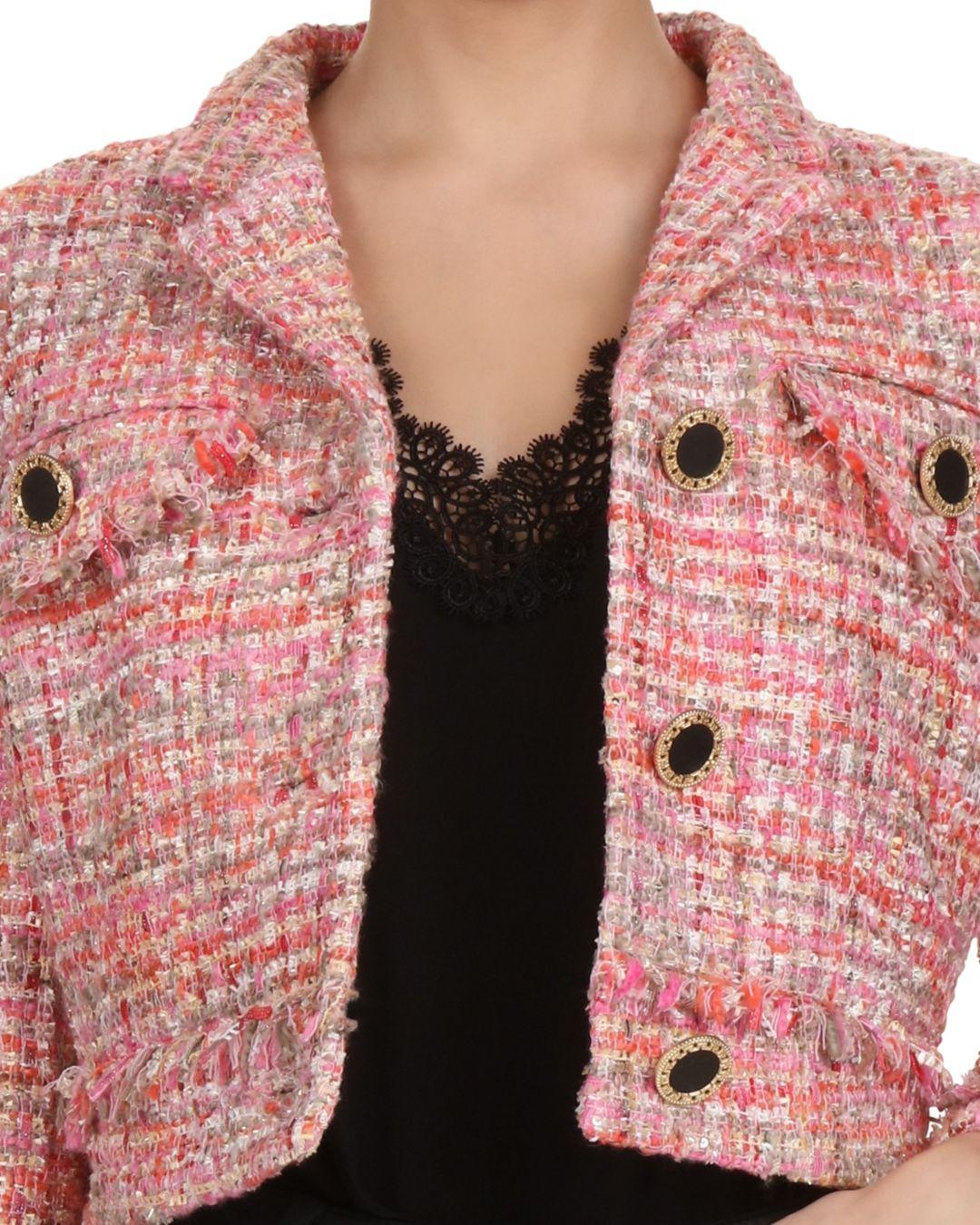 The Kooples Glam Cropped Tweed Blazer in Pink - Lyst