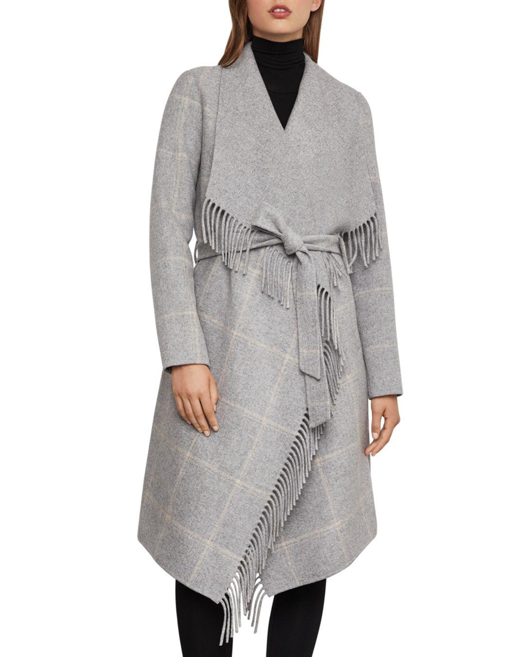 BCBGMAXAZRIA Plaid Woolblend Wrap Coat in Light Gray (Gray) Lyst
