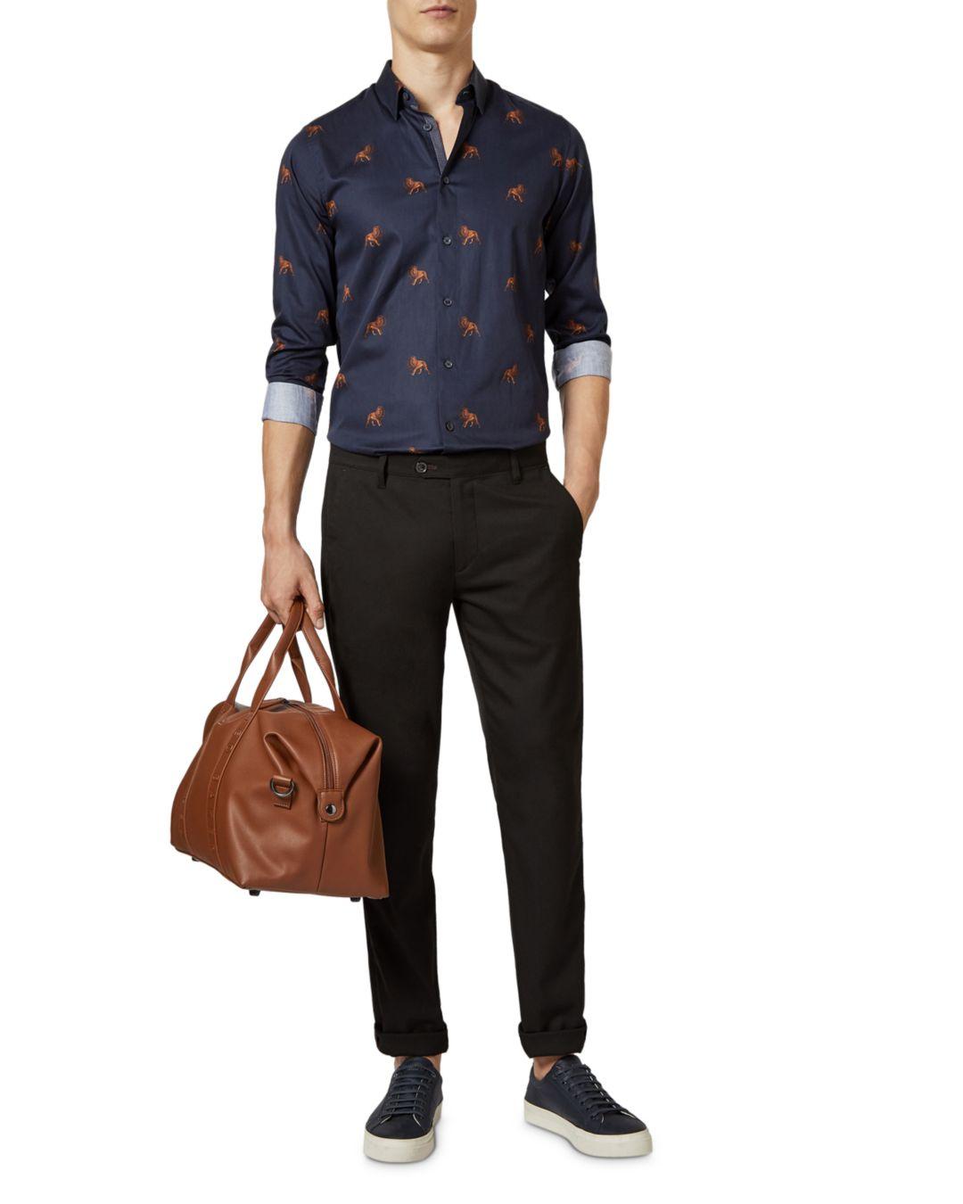 Ted Baker Cotton Hailin Lion Print Slim 