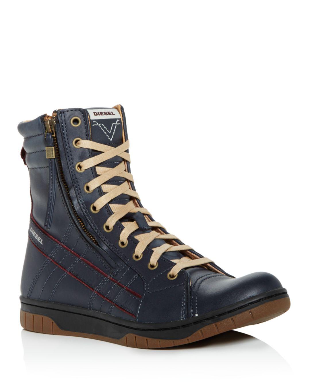 DIESEL Men's Tatradium Valadium Leather Sneaker Boots in Blue for Men | Lyst
