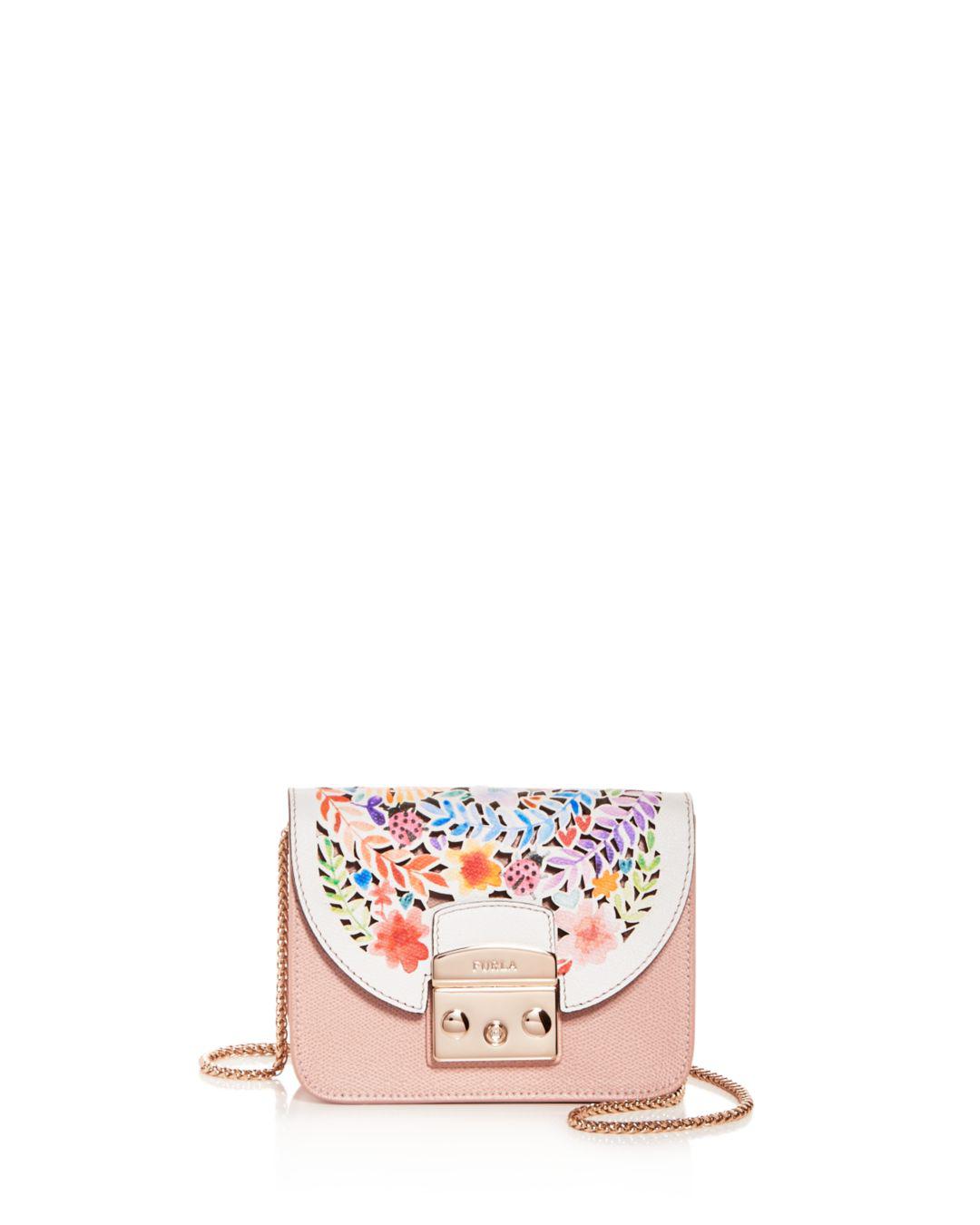 Furla My Play Interchangeable Metropolis Mini Laser-cut Ladybug Floral  Print Leather Flap in White | Lyst