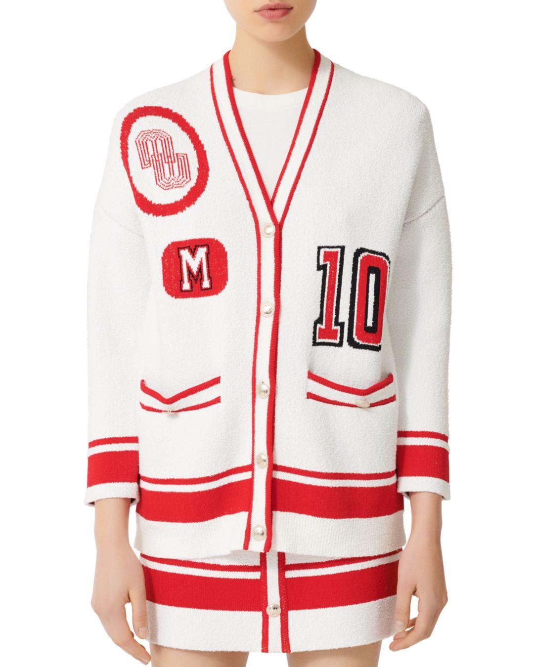 Maje Mallais Varsity - Style Knit Cardigan in Red | Lyst