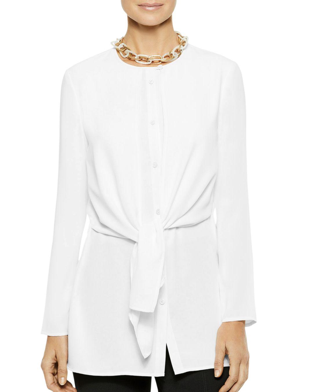 Misook Synthetic Tie - Front Blouse in White - Lyst