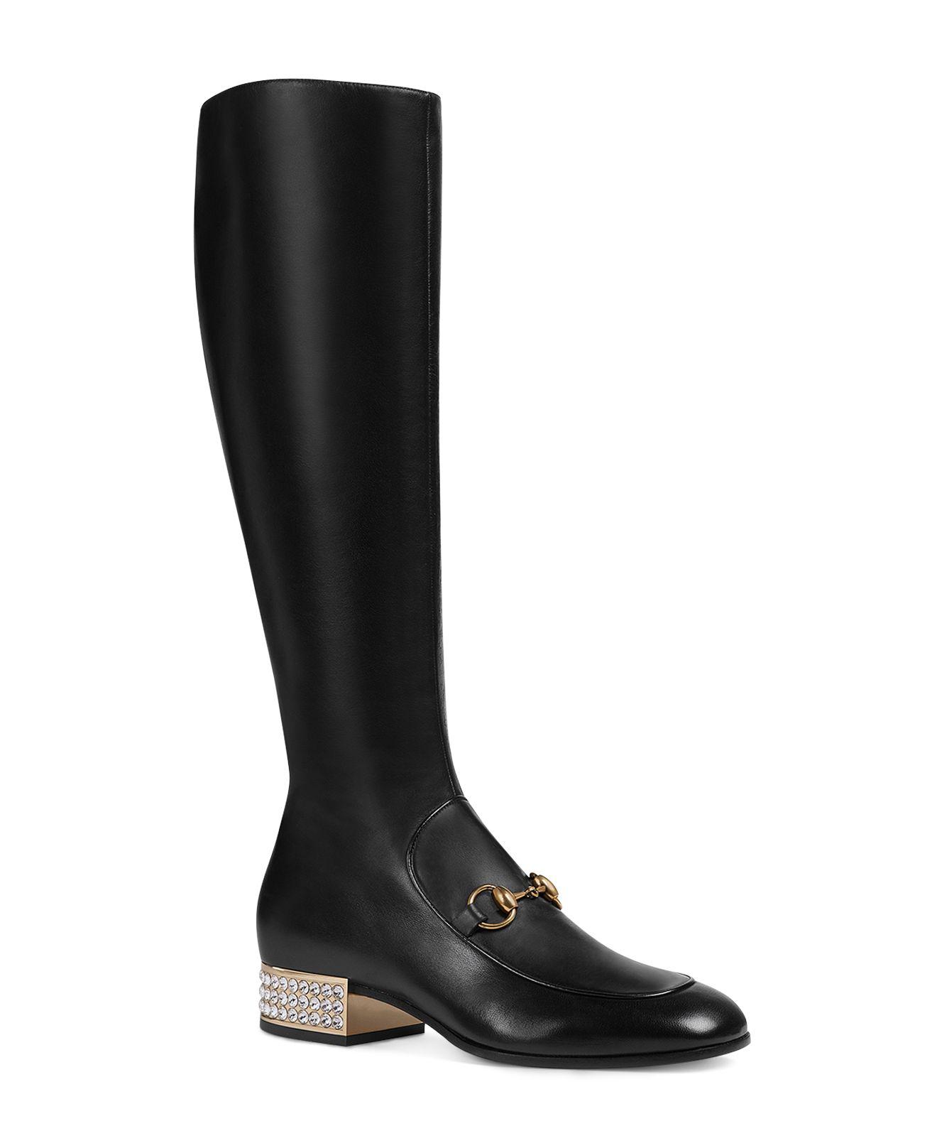 castillo Diverso Leer Gucci Horsebit Leather Knee Boot With Crystals in Black | Lyst