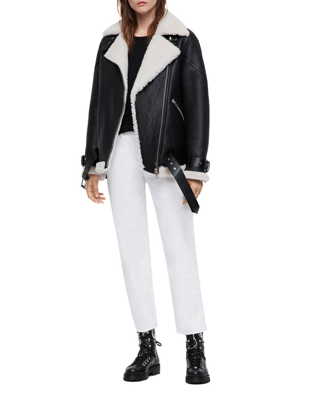 oversized shearling moto jacket