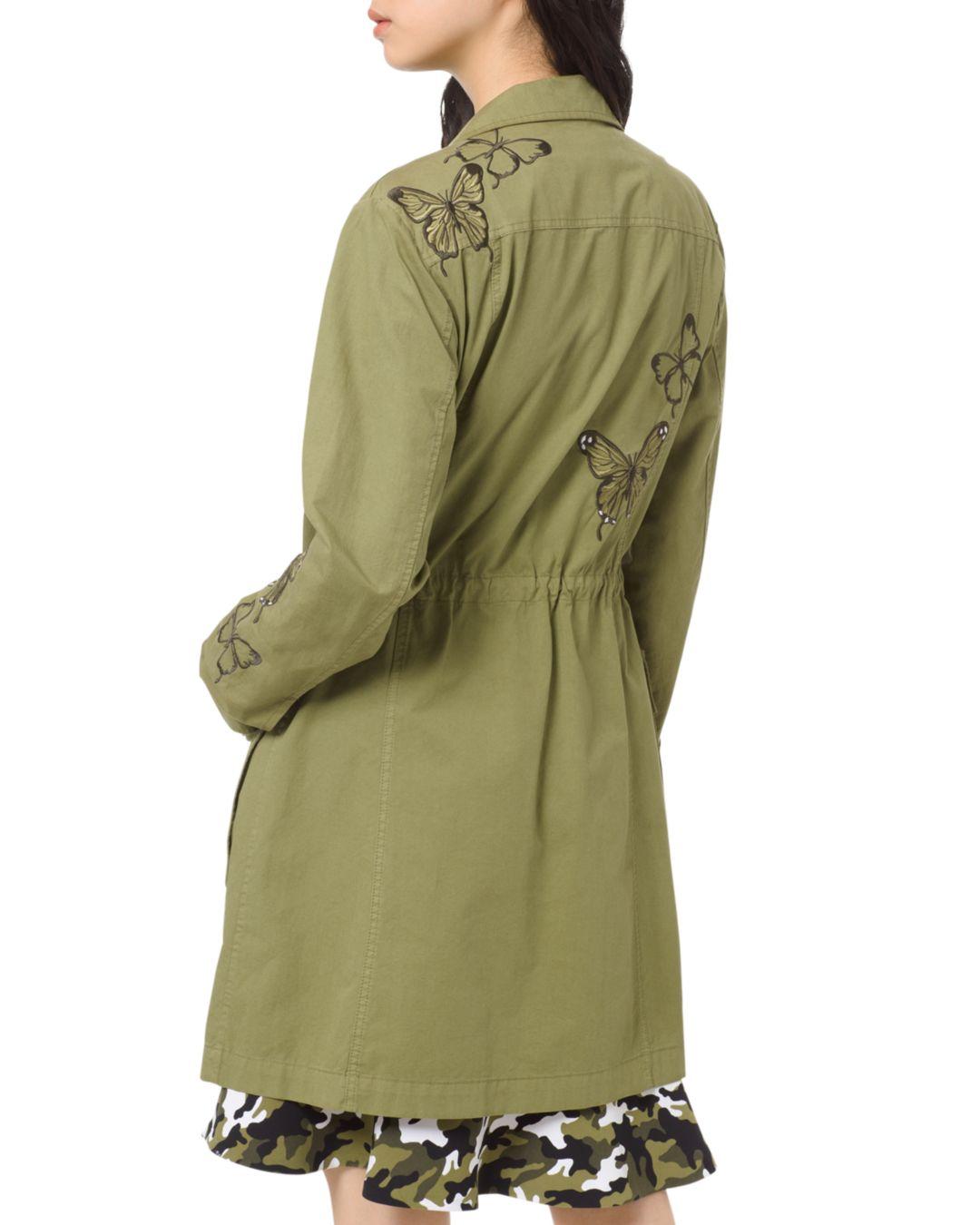 butterfly embroidered lightweight twill cargo jacket