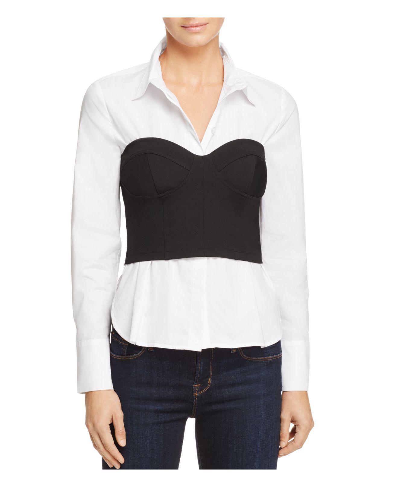 Bardot 2-in-1 Bustier Shirt in White/Black (White) - Lyst