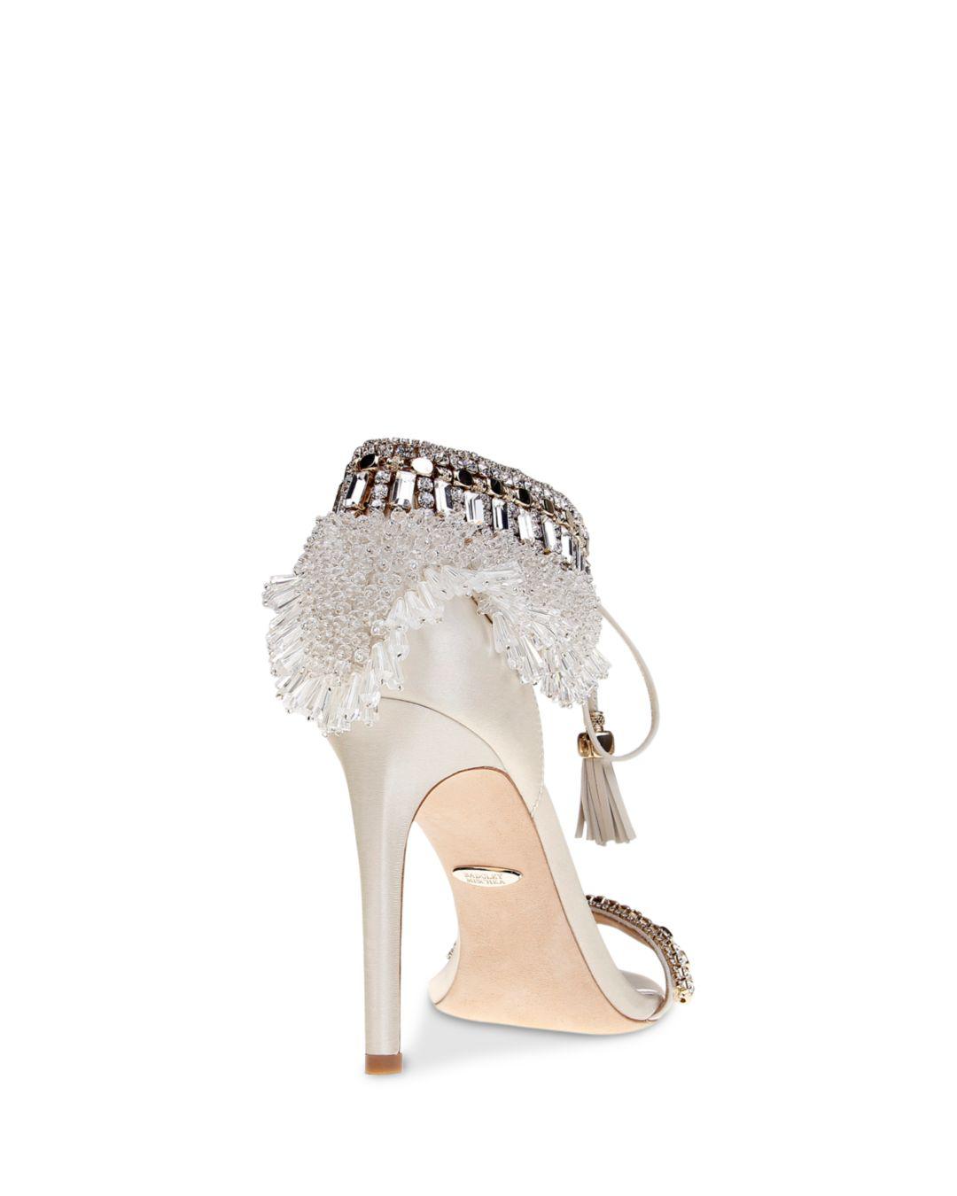 Badgley Mischka Katrina Embellished Satin Ankle Tie High-heel Sandals in  White | Lyst