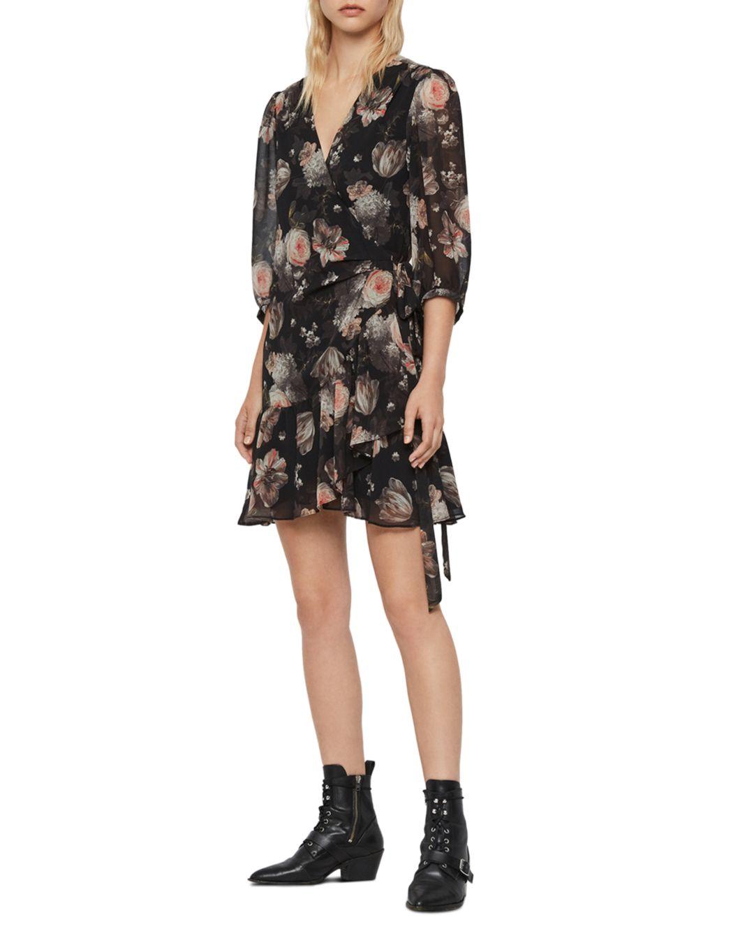 all saints black wrap dress
