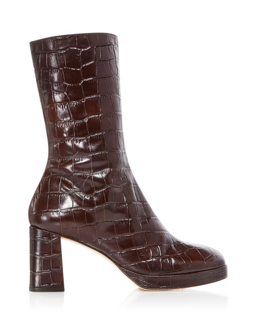 Carlota Croc Embossed Boots in Brown |
